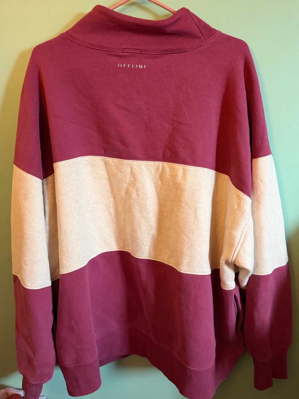 aerie Wine & Cream Colorblock Funnel Neck Sweatshirt